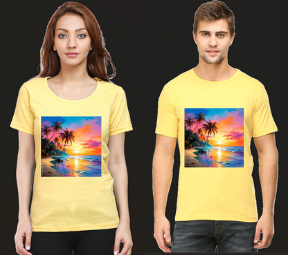 Tropical Island Couple Combo – Classic Crew T-Shirts for Him & Her